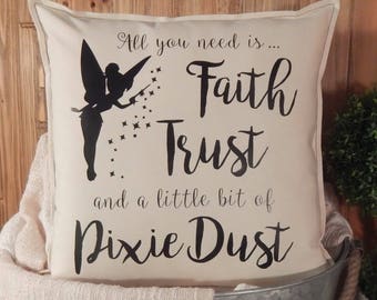 Pixie Dust Pillow Cover 16x16, Tinkerbell Pillow, Disney Home Decor, Disney Gift, Disney World, Disneyland