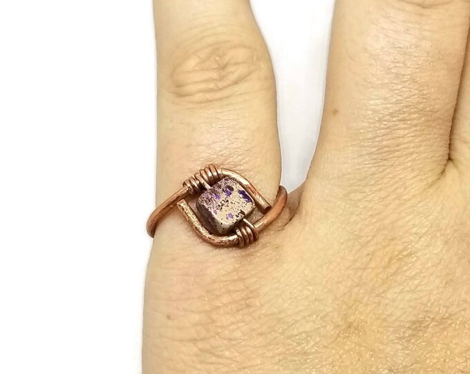 Purple Impression Jasper Ring, Copper Jasper Ring, Unique Birthday Gift, Gift for Her, Chakra Jewelry, Gemstone Ring, Copper Jewelry