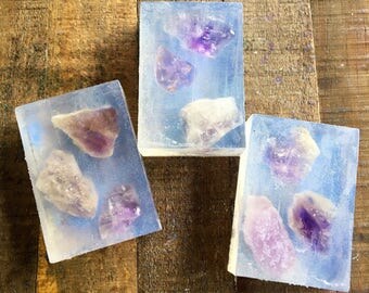 Aura Cleansing Crystal Soap, gemstone soap bar, Crystals inside soap | 6 oz soap bar