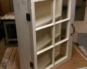 SUMMER SALE Medicine cabinet - rustic display cabinet - window wall cabinet - rustic wood windows - 6 pane window cabinet - shabby chic cabi
