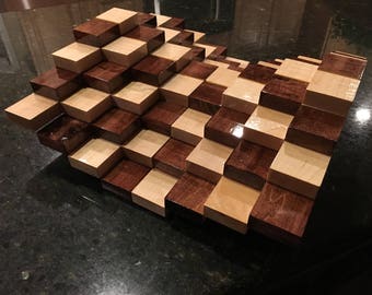 Multilevel 3D Handmade Wooden Chessboard without Chess Pieces