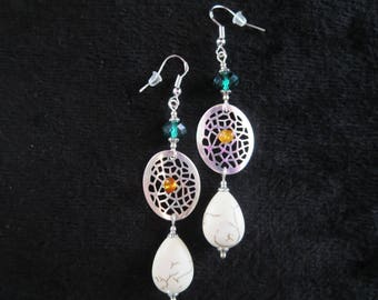filigree with amber and swarovski crystal beads earrings