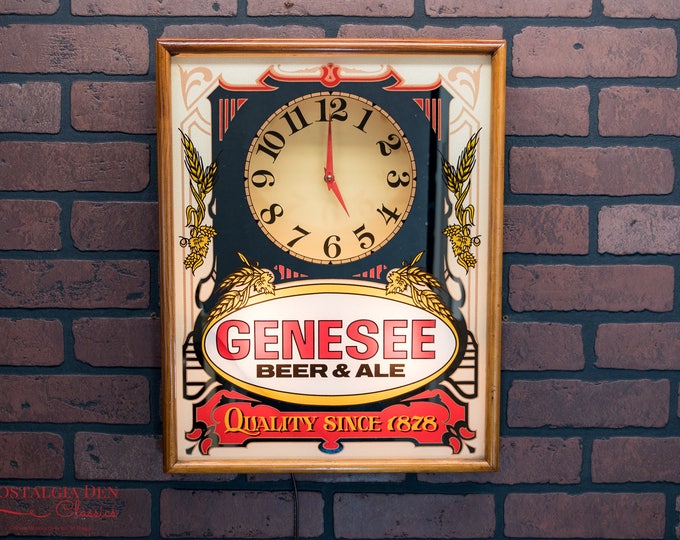 Genesee Beer & Ale Illuminated Clock | Lighted Clock Mirror | Vintage Breweriana