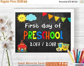 50% OFF SALE First Day of Preschool Sign INSTANT Download - First Day of School Chalkboard Sign Printable Photo Prop - 1st First Day of Pres