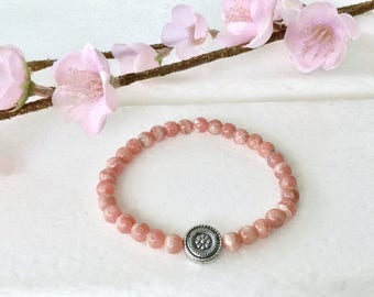 Rhodochrosite Bracelet, 6mm beaded bracelet