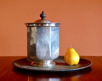 PM Argente Octagon Silver Ice Bucket, Silver Plated Ice Bucket, Wood Knob, Insulated Plastic Liner, Formal Mid Century Italian Barware