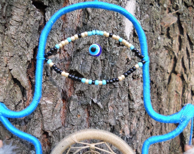 Dream catcher Hamsa blue Dreamcatcher hand of God dream catcher hamsa necklace hand of hamsa dreamcatcher jewelry hamsa decor