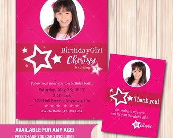 American, Party Invitations, Girl, Doll Birthday Party, Birthday Girl Invitations, Photo Invitation, Digital File