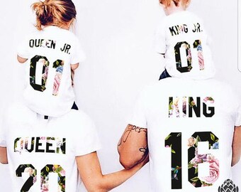King Queen Prince Princess 01 Father Mother Daughter Son Matching shirts , King and Queen shirts, 100% cotton Tee, CUSTOM NUMBERS