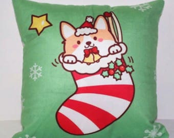 corgi christmas pillow