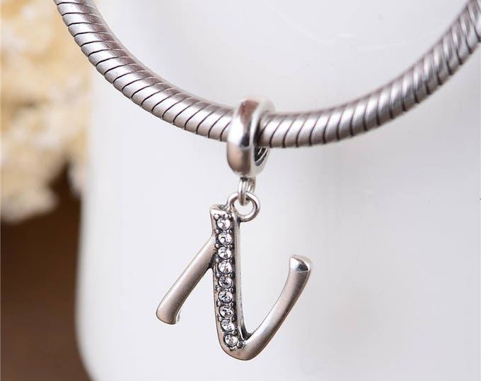 Letter N Initial Pendant Charm, Silver Personalzed Jewelry, Initial Charm N, Girls Necklace Pendant Charm, Letter Jewelry, Alphabet Charm