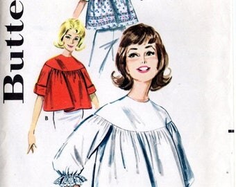 GOODBYE SUMMER SALE Vintage 60's Blouse Top Pattern: Butterick 9981; size 18-20, bust 30-40; Retro Mid-Century Cool! c. 1960