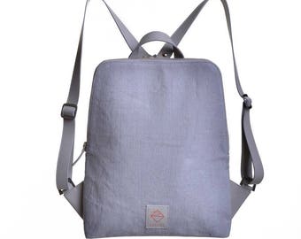 Linen backpack with adjustable leather straps