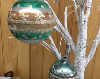 2 Vintage Glitter Shiny Brite Christmas Ornaments