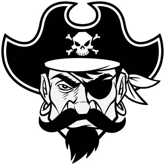 Pirate 1 Eye Patch Skull Crossbones Cap Hat Mascot Logo .SVG