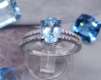 Ring Blue Topaz and cubic zirconia on silver size 52