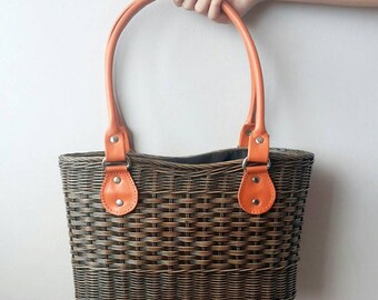 Straw tote bag. Rattan genuine leather bag. Ata bag. Basket tote. Beach bag. Picnic bag. Summer bag. Market bag. Organic bag. Wicker bag.