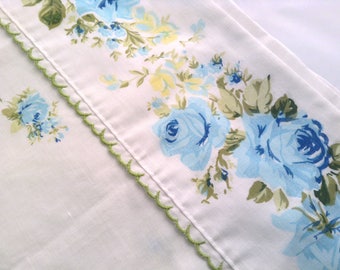 Full Flat Sheet Cottage White with Blue Roses