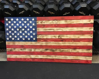 Rustic Wooden American Flag Charred W Color Burned Rustic Wooden American Flag Charred W Color Burned