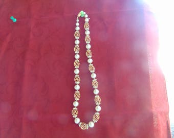 vintage vendome pearl and rhinestone with gold plated cages necklace