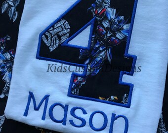 Embroidered Transformers birthday shirt optimus prime bumble bee Megatron any age