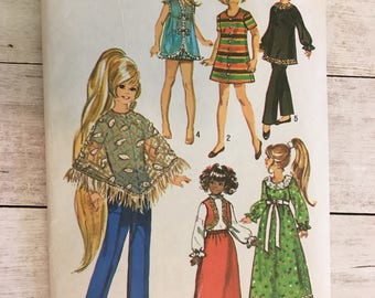 Vintage Doll Clothes Sewing Pattern 1970s Doll Clothing