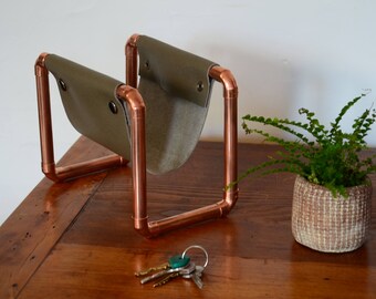 Desk organiser, Gift for him, Copper letter rack, Mail holder, Desk accessory, Leather anniversary for him, Housewarming gift, Small luxury