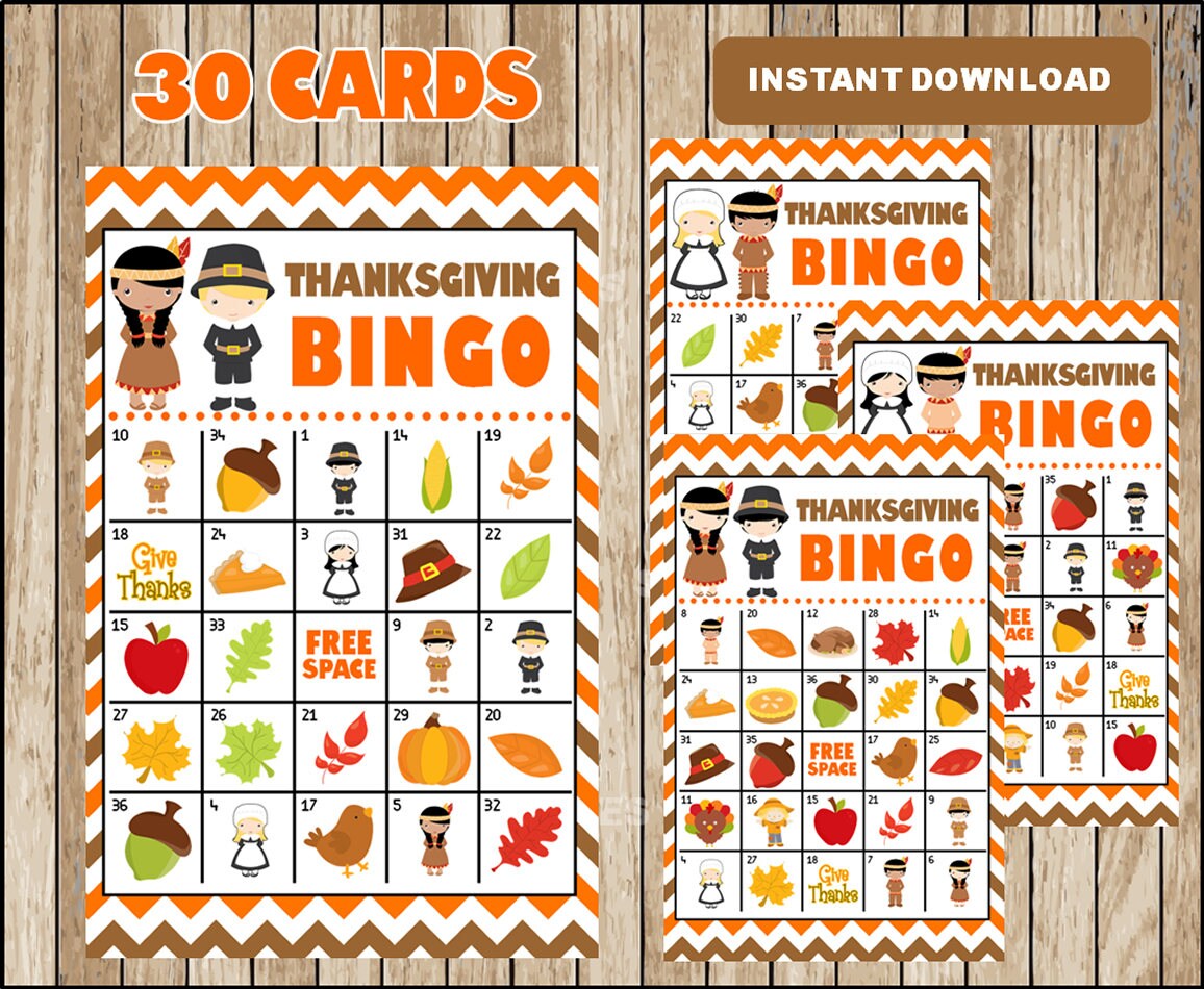 Printable 30 Thanksgiving Bingo Cards printable Harvest Bingo - Thanksgiving Bingo Card Game Printable