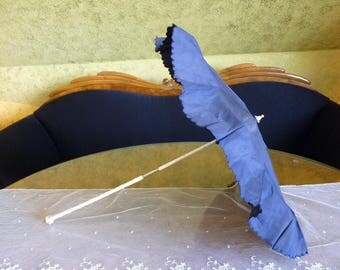 1870 Stroll Umbrella, blue silk, Victorian Umbrella, antique Parasol, Victorian Parasol, antiker Schirm, Flanierschirm