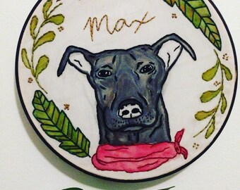 Custom Pet Portrait Embroidery Hoop Art