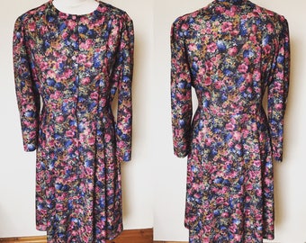 Vintage St Michael Rose Print Tea Dress - UK Size 14/US Size 10