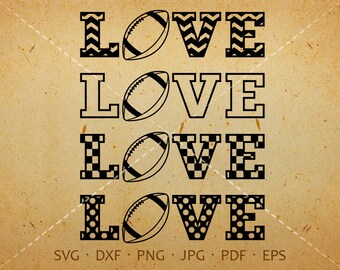 Love Football Svg, Chevron, Checked, Polka Dot Love Football Clipart Silhouette Cricut Cut Files (svg, dxf, eps, png, jpg, pdf)