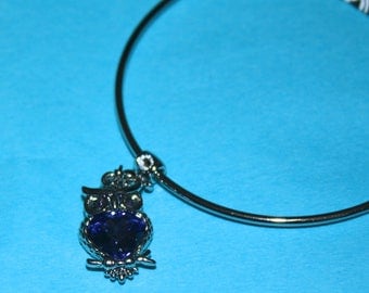 Swarovski Crystal Sliding Loop Bangle Bracelet w/ a Tanzanite Owl Charm