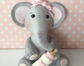 Baby girl or boy elephant fondant cake topper,Baby shower cake topper,Birthday elephant cake topper 3 1/2" T- 2 1/2 W