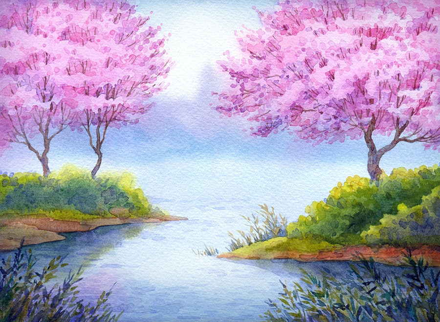 Watercolour Landscape Painting Clip Art Image JPEG High