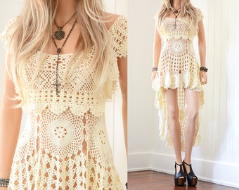 Crochet Lace Wedding Dress Boho Wedding Dress Lace Wedding Dress Bohemian Wedding Dress Vintage Crochet Dress Lace Dress Boho Dress xs