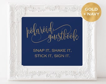 Polaroid Guest Book Sign Instant Download - Wedding guest book - Navy and Gold Wedding - Downloadable wedding #WDH878PL81