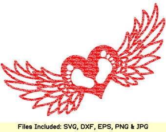 Baby Feet svg files for Cricut Silhouette, Baby Angel wings footprints svg, heart love charm birthday shower invitation cards dxf cut files