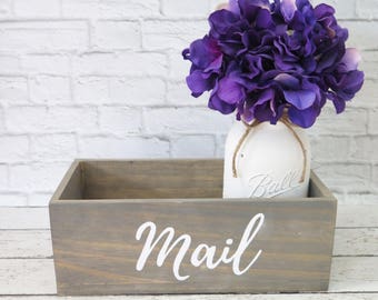 Rustic Mail Box Holder With Hydrangea-Mail Organizer-Rustic Home Decor-Housewarming Gift-Rustic Mail Holder- Wooden Mail Organizer