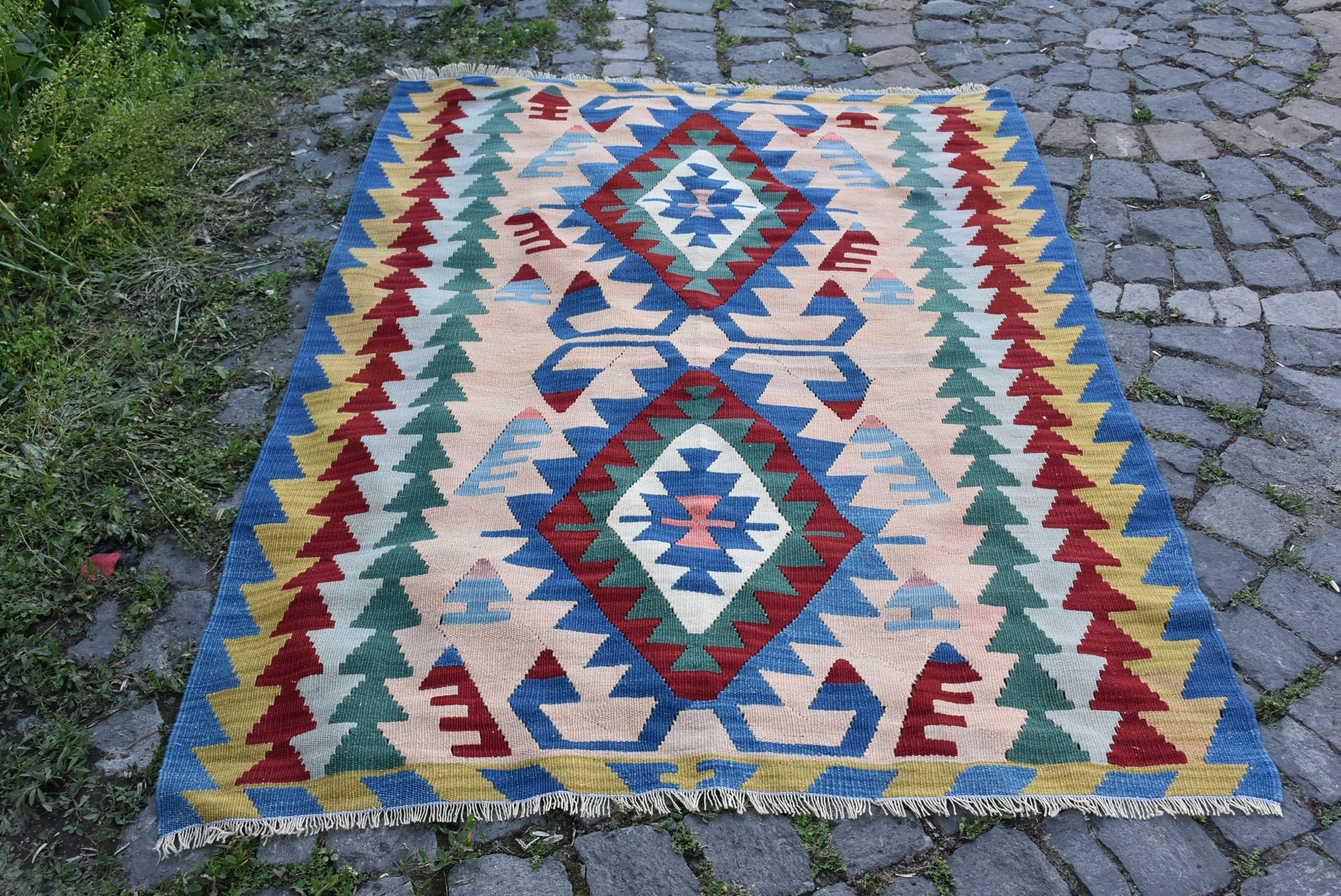 Handmade Decorative Aztec Kilim Rug Bright Color Kilim Rug 