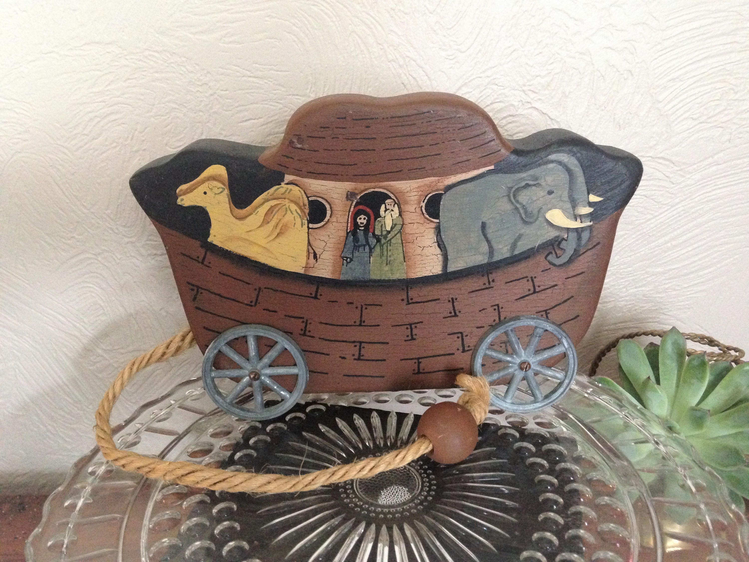 NOAHS ARK NURSERY Wooden Noahs Ark Toy Decor Elephant Decor