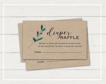 Rustic Diaper Raffle Card Greenery Baby Shower Kraft Paper Instant Download printable Printable Diaper Raffle Tickets Diaper Raffle Card