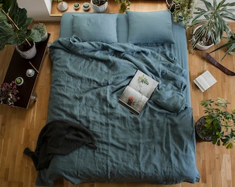 Blue linen Duvet Cover, Linen quilt cover,Linen Duvet Cover,Pure Linen Bedding,Custom Size Duvet Cover,Linen doona cover,Blue Bed Linen