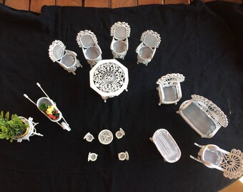 Vintage Dollhouse Metal/Cast Iron/Fer Forgé Garden Furniture 20 Pieces - 1980