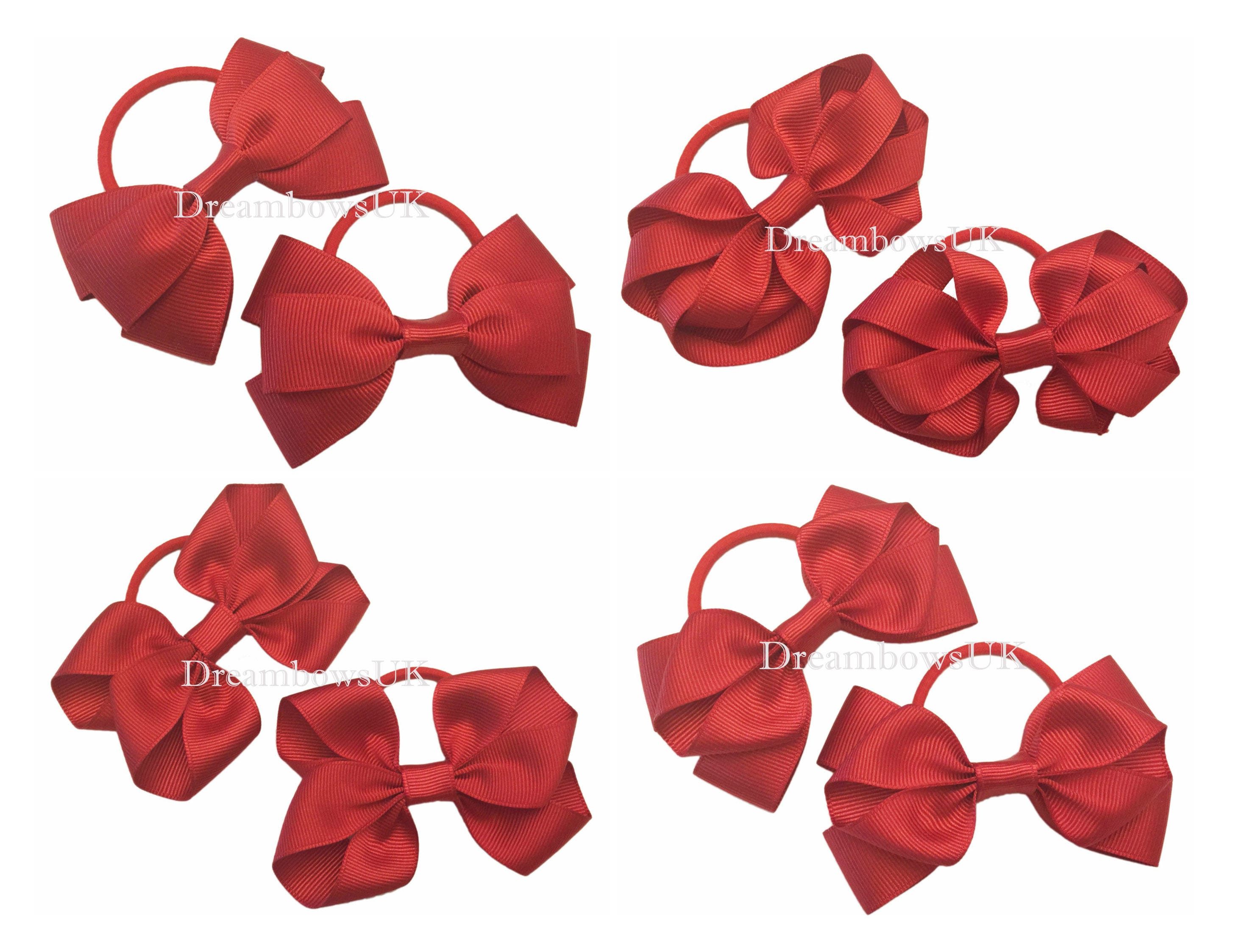 Red grosgrain ribbon hair bows on thick bobbles Red hair