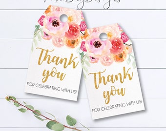 Watercolor Floral Thank You Tags, Baby Shower Thank You, Floral Thank You Tags, Bridal Shower Thank You Tag, Instant Download