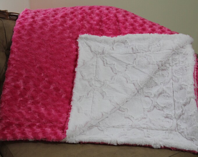 Pink Minky Blanket Adult, Child Minky Blanket, Soft Blanket, Sofa Throw Blanket, White Minky & Pink Minky Blanket, Faux Fur