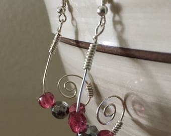 Silver and pink spiral earrings