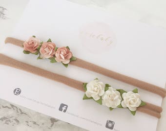 Baby headband, baby girl, newborn headband, baby girl headbands, newborn photo prop, floral headband, flower crown, flower headband