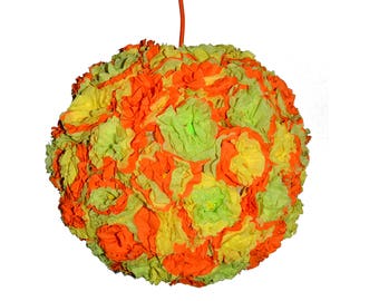 Paper lamp. Girls room lamp. Orange, yellow, green light fixture. Flower lamp. Paper light, Nursery room lamp. Ceiling light. Ceiling lamp